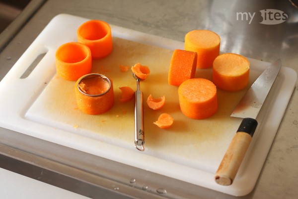 Scooping out the pumpkin cylinders