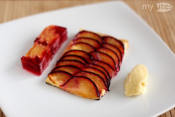 Damson Terrine with Plum-Marzipan Tarte and Greengage Sorbet