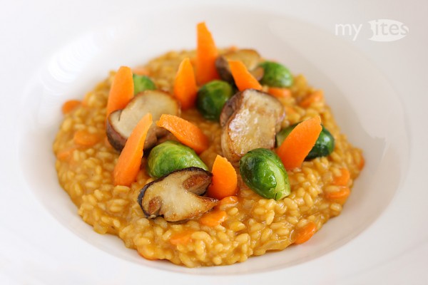 Butternut Squash Risotto with Ceps and Brussels Sprouts