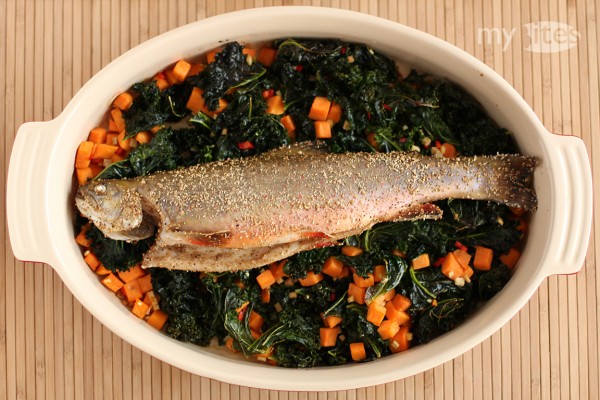 Char with Asian Style Kale and Sweet Potato