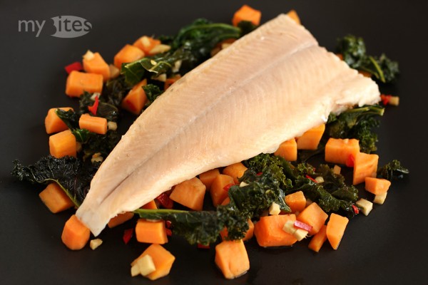 Char with Asian Style Kale and Sweet Potato