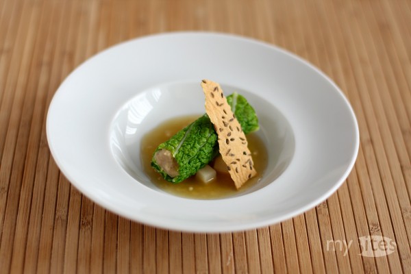 Chestnut-filled Cabbage with Sunchoke and Cabbage-Tapioca