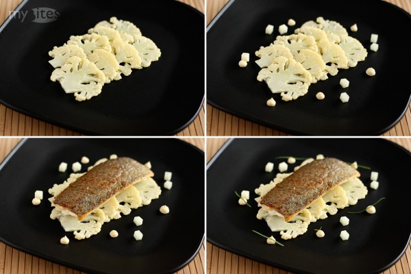 Trout with Cauliflower and White Poppy Seed and Lemon Puree