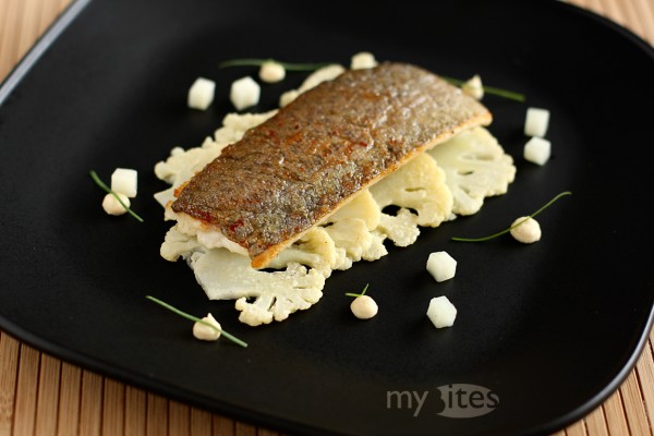 Trout with Cauliflower and White Poppy Seed and Lemon Puree